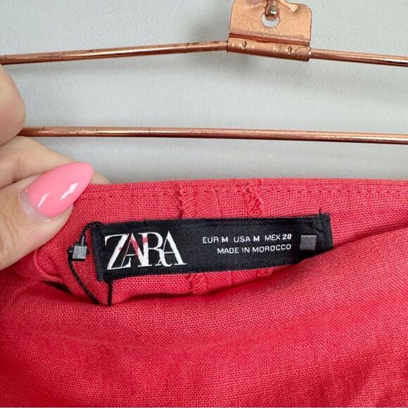 ZARA | NEW Coral Red Linen Skort Skirt with Shorts Women’s Size Medium - Picture 3 of 8